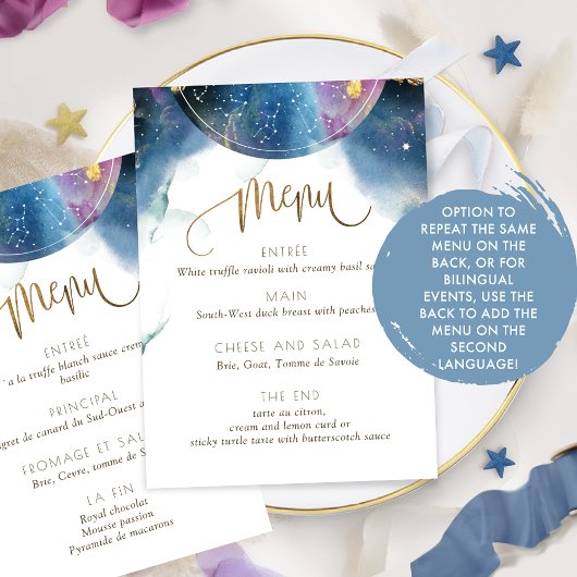 Menu d'aquarelle à thème céleste double face