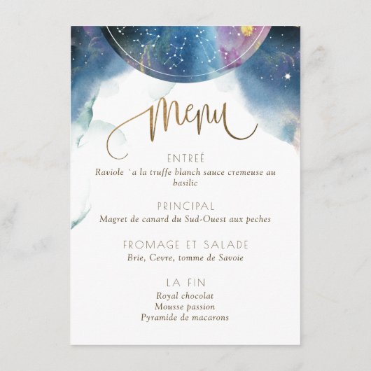 Menu d'aquarelle à thème céleste double face (Dos)