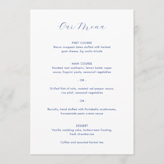 Menu Daria Cobalt Bleu Mariage moderne (Devant)