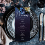 Menu Dark Moody Blue Lavender Floral Moderne Mariage<br><div class="desc">Découvrez notre menu mariage exquis qui allie élégance moderne et charme vintage. Contre un arrière - plan bleu marine moody, un bouquet souple et souple prend vie, avec des fleurs violettes foncées, lavande, bleu perwinkle et blanches crème, des baies violettes foncées et une végétation botanique délicate. Le mélange des couleurs...</div>