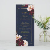 Menu Dark Moody Burgundy Blush Navy Blue Floral Mariage (Debout devant)
