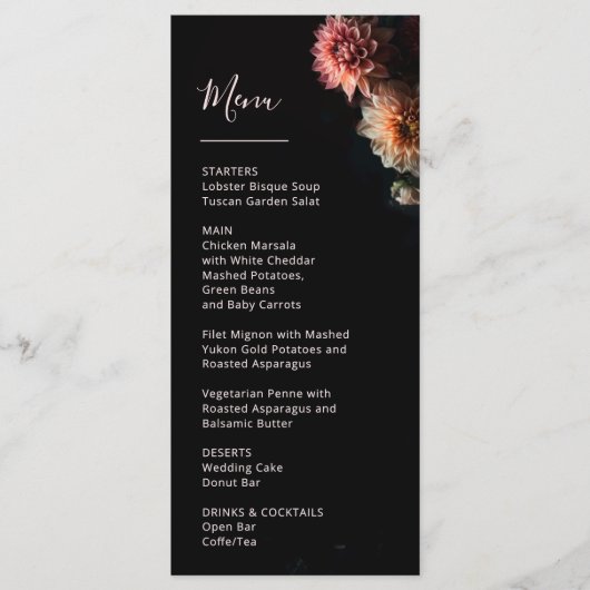 Menu Dark Moody Flowers Chrysanthemum Wedding (Devant)