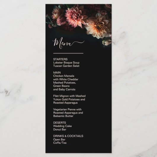 Menu Dark Moody Flowers Chrysanthemum Wedding (Devant)