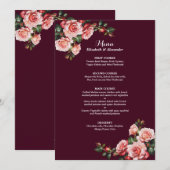 Menu Dark moody pink and red roses burgundy wedding (Devant / Derrière)