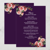 Menu Dark moody pink and red roses purple wedding (Devant / Derrière)