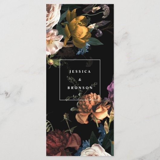 Menu Dark Moody Romantic Floral Néerlandais Mariage (Dos)