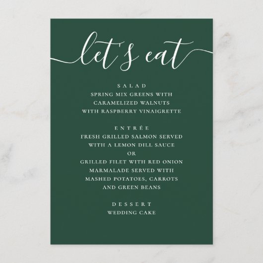 Menu Dark Woodland Green Wedding | Modern Script Dinner (Devant)