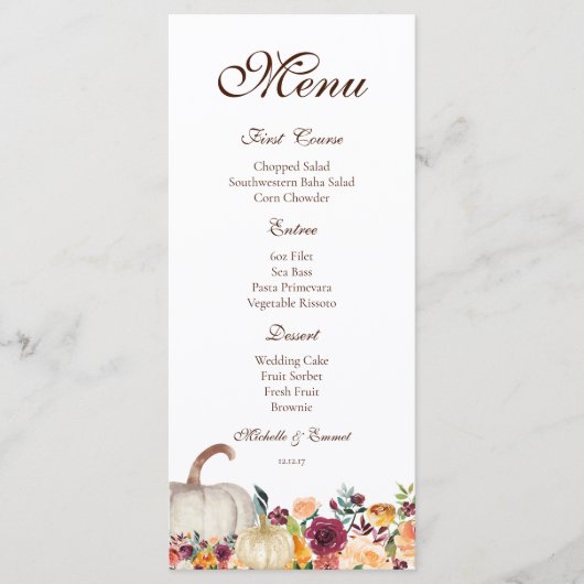 Menu d'automne, Menu de Thanksgiving, Menu Friends (Devant)