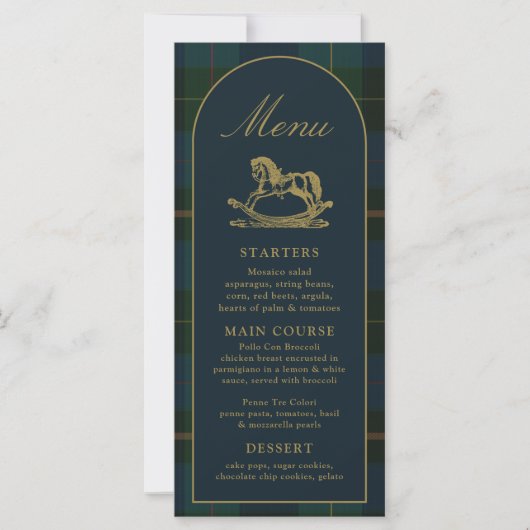 Menu de Baby Shower 4x9" Plaid Vert Classique (Devant)