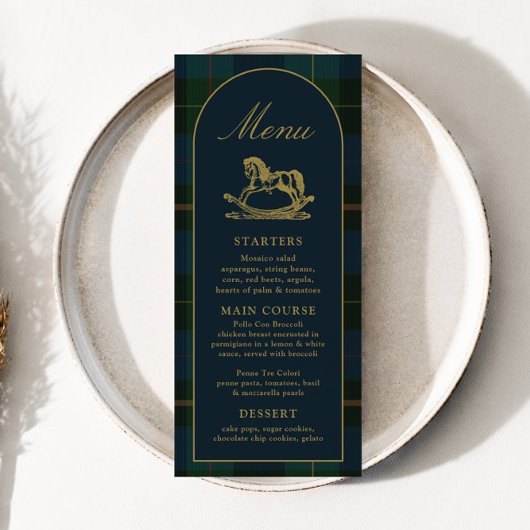 Menu de Baby Shower 4x9" Plaid Vert Classique