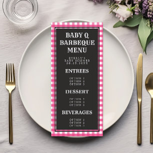 Menu de Baby Shower à carreaux Gingham rose Baby Q