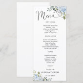 Menu de Baby Shower Botanique Bleu Clair (Devant / Derrière)