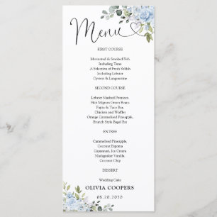 Menu de Baby Shower Botanique Bleu Clair