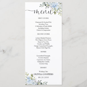 Menu de Baby Shower Botanique Bleu Clair