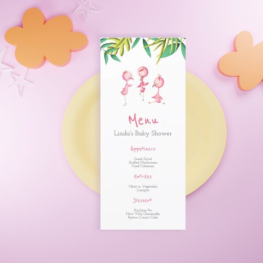 Menu de Baby shower de Flamants roses roses d'été