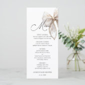 Menu de Baby Shower Elegant Bow (Debout devant)