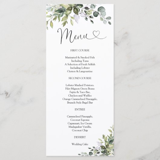 Menu de Baby Shower Elegant Verdure (Devant)