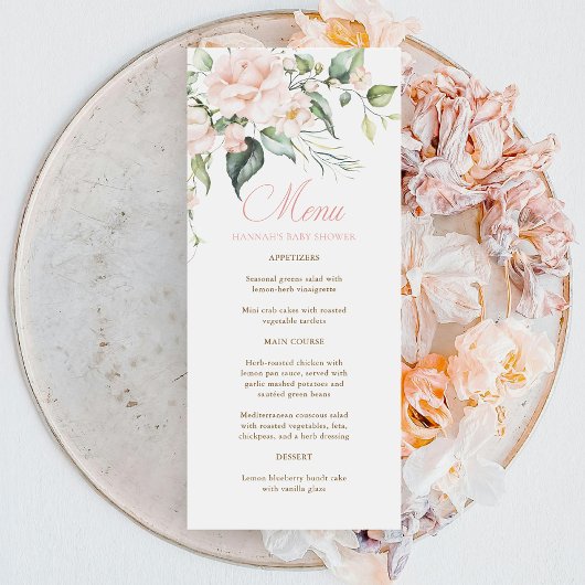 Menu de Baby Shower Fleurs Roses pour Bébé