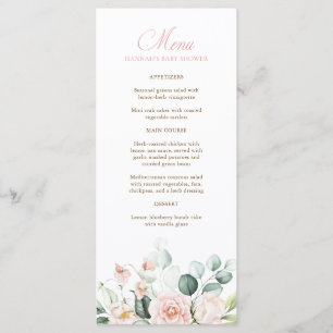 Menu de Baby Shower Fleurs Roses pour Bébé