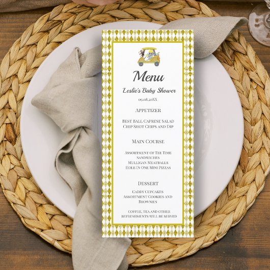Menu de Baby Shower Glitter Elephant & Monkey Golf
