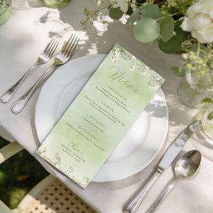 Menu de Baby Shower Mariage Fleur de Sauvage Verte