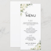 Menu de Baby Shower Mariage Fleurs Blanches (Devant / Derrière)
