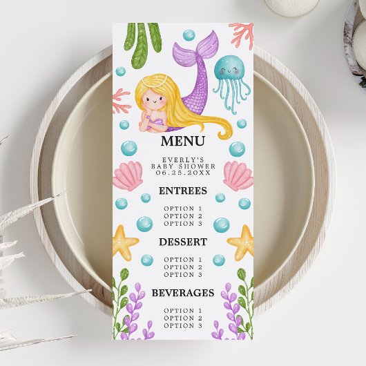 Menu de Baby Shower Océan Sirène