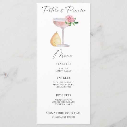Menu de baby shower Petals and Prosecco (Devant)
