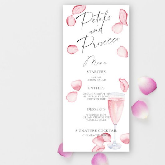 Menu de baby shower Petals and Prosecco