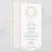 Menu de Baby Shower Preppy Crest (Devant / Derrière)
