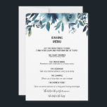 Menu de baiser floral bleu marine céleste<br><div class="desc">Ce menu céleste de baiser floral bleu marine est parfait pour une réception de mariage moderne. Le design se compose de pivoines marines,  bleues et indigo joliment dessinées à la main,  soigneusement disposées dans un charmant bouquet.</div>
