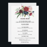 Menu de baiser floral Blush de la marine bourguign<br><div class="desc">Ce menu de baiser floral brun bordeaux moderne est parfait pour une réception de mariage élégante. Le design se compose de fleurs rouges,  bordeaux,  navales,  violettes,  bleues et rousses,  de fleurs et de feuilles verts peints à la main.</div>