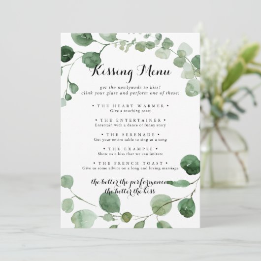 Menu de baiser mariage Jeu Eucalyptus Card (Debout devant)