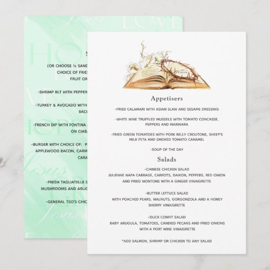 Menu de baptême floral ou christening (Devant / Derrière)