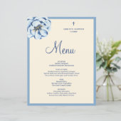 Menu de baptême pour bébé garçon à fleurs bleues b (Debout devant)