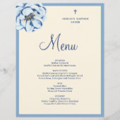 Menu de baptême pour bébé garçon à fleurs bleues b (Devant)