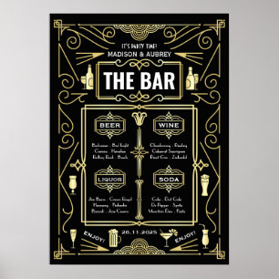 Menu de Bar Art Déco Mariage Noir et Or Gatsby le