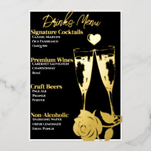 Menu de bar de fête de cocktail doré romantique