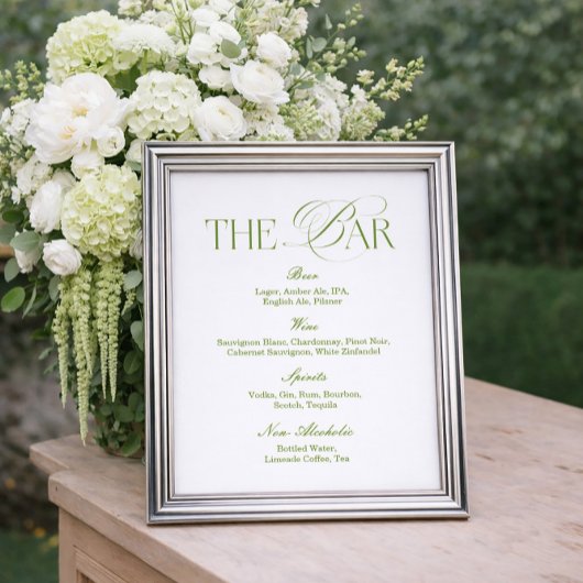 Menu de bar de mariage blanc et vert sauge Poster