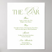 Menu de bar de mariage blanc et vert sauge Poster (Devant)