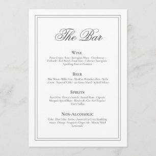 Menu de bar de mariage élégant et intemporel