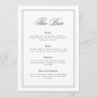 Menu de bar de mariage élégant et intemporel