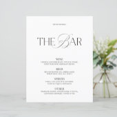 Menu de bar de mariage élégant noir et blanc (Debout devant)