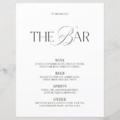 Menu de bar de mariage élégant noir et blanc (Devant)