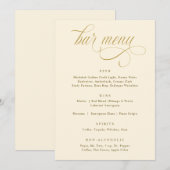 Menu de Bar de Mariage Luxueux en Calligraphie Dor (Devant / Derrière)