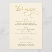 Menu de Bar de Mariage Luxueux en Calligraphie Dor (Devant)