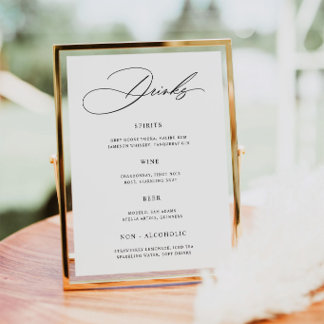 Menu de bar de mariage minimaliste Affiche