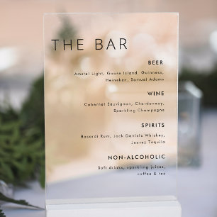 Menu de bar de mariage minimaliste moderne