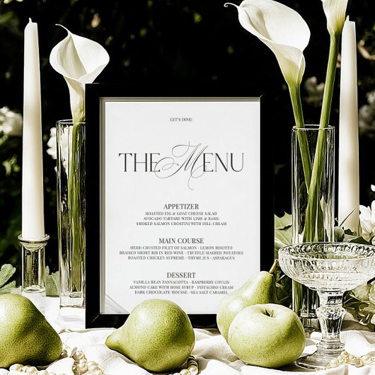 Menu de bar de mariage moderne élégant noir et bla