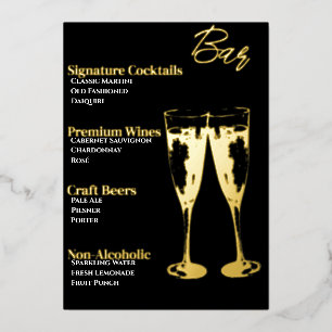 Menu de bar élégant avec feuille d'or pour soirée